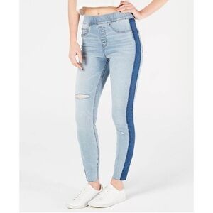 SPANX Womens Side Stripe Ripped Jeggings XS High Waist Light Blue Cotton Spandex